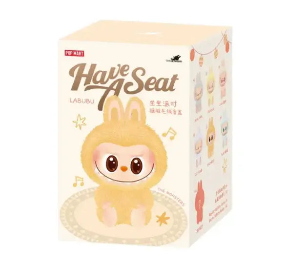 Pop Mart Labubu collectible box featuring Sisi from The Monsters Have A Seat series, showcasing adorable character design.